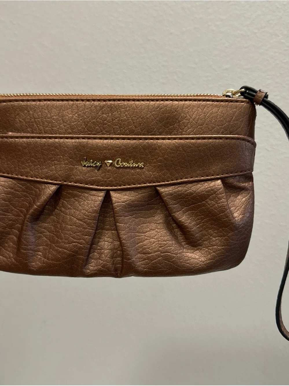 Juicy Couture Metallic Bronze Pleated Wristlet Clutch